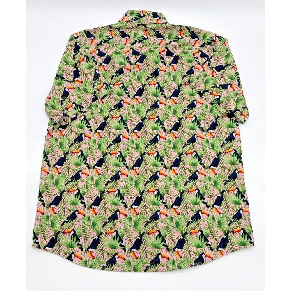 Dixxon Shirt Mens XL Pink Green Toucan Do It Hawaiian Button Up Tropical Bird